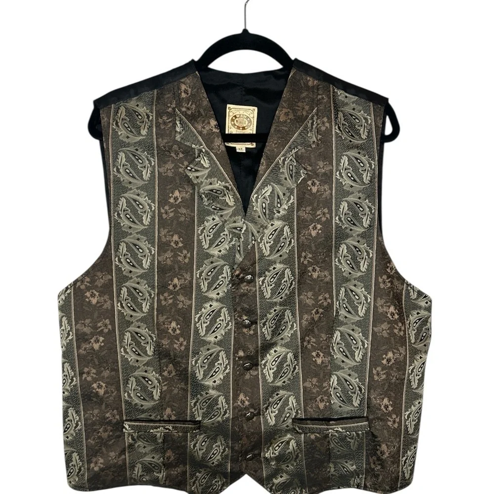 Classic WAH Maker Brown Patterned Men's Vest front buttons